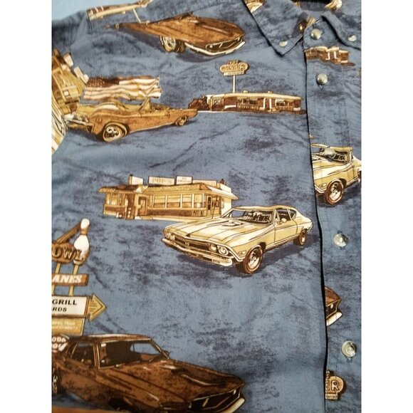Work n' Sport Short Sleeve Button Down Shirt Classic American Muscle Cars Size L - Picture 7 of 7